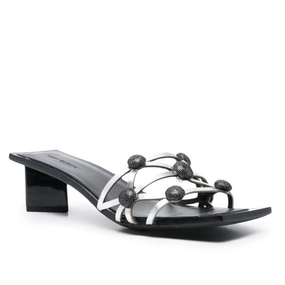 Tory Burch $670 CRYSTAL BOBBLE HEELED MULE SANDAL Silver Perfect Black 10 - Picture 3 of 6